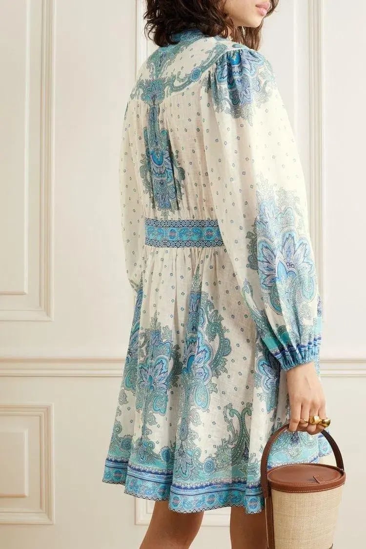 Zimmermann Bells Paisley Short Dress Blue Paisley Size 3 / Au 14 photo 2
