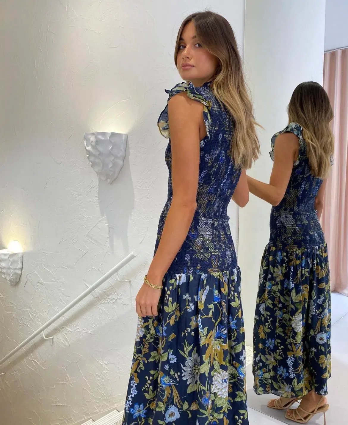 Sir the Label Diana Smocked Midi Dress Print Size 6 photo 3