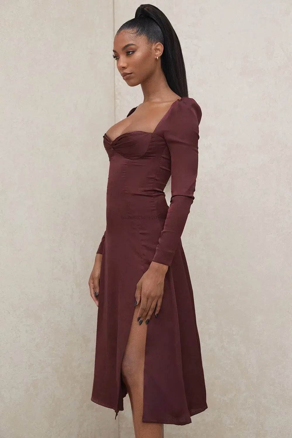 House of CB Arlinda Long Sleeve Midi Dress Brown Size 10 photo 2