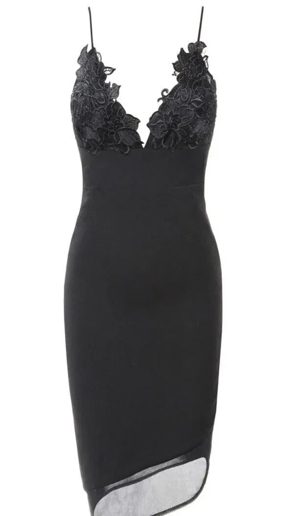 House of CB Caprice Slip Midi Dress with Lace Applique Black Size 8 photo 4