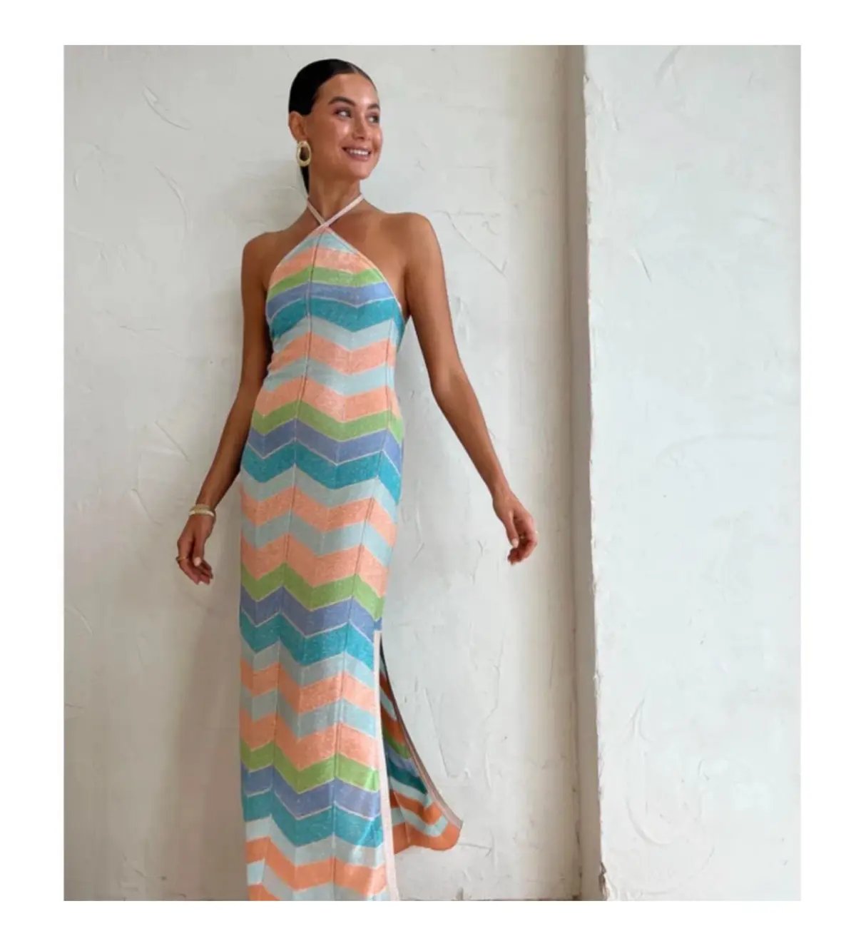 Suboo Solar Chevron Halter Maxi Dress Multi Size Small S/AU 8 photo 2