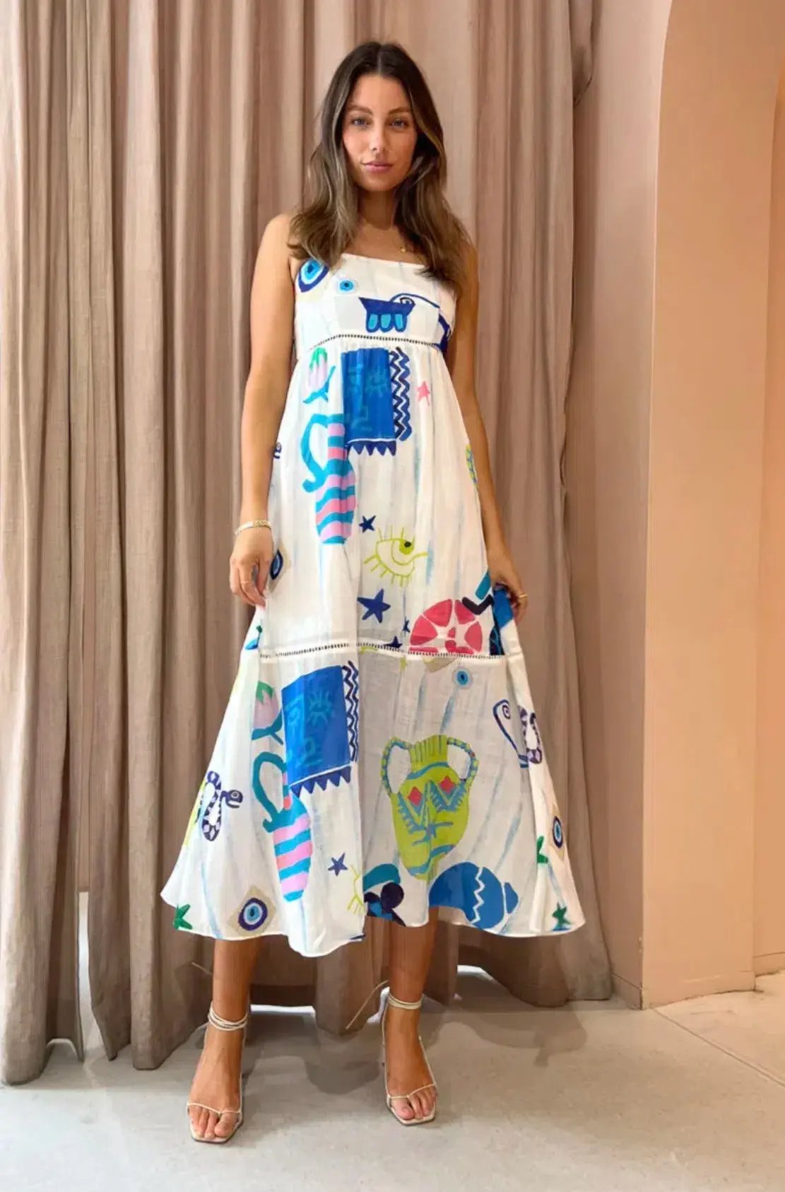 Kate Ford Pella Ladder Bustier Dress Multi Print Size 0 /Au 6 photo 5
