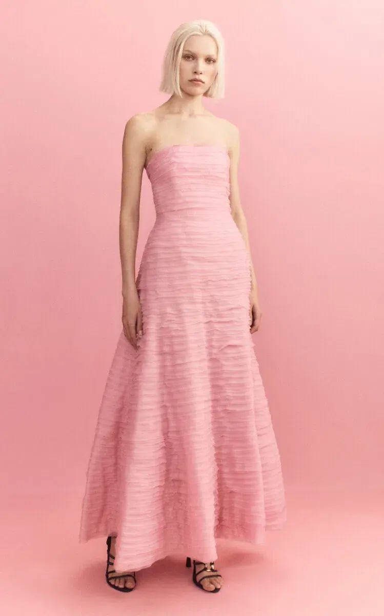 Aje Soundscape Strapless Ruffled Maxi Dress Pink Size 14 photo 7