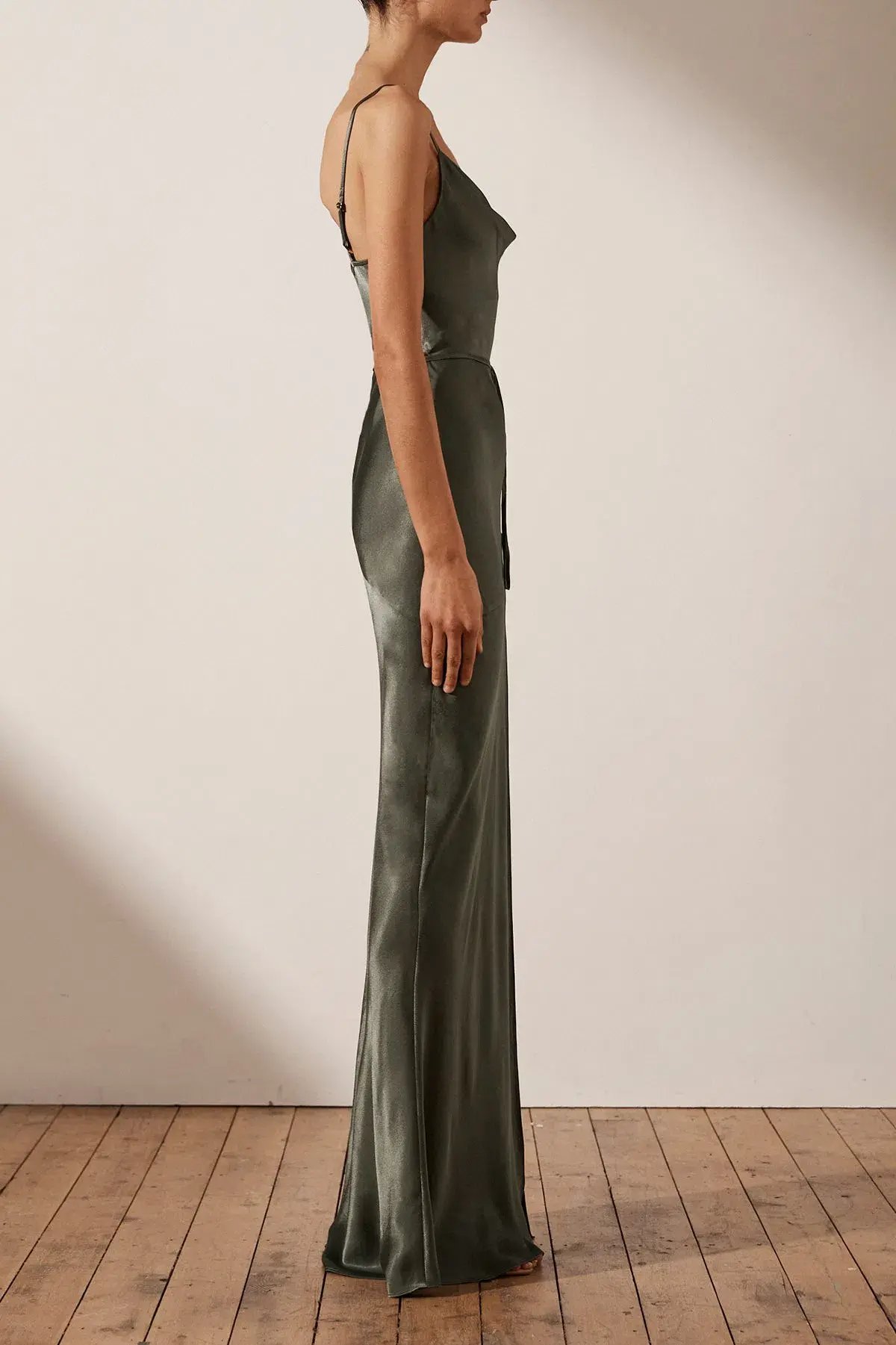 Shona Joy La Lune Bias Cowl Maxi Dress In Olive Size 8 photo 3