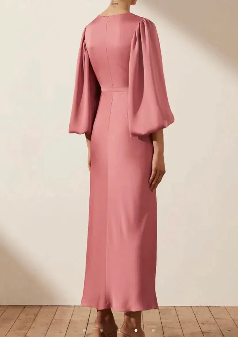 Shona Joy Luxe Twist Front Balloon Sleeve Midi Dress Dusty Pink Size 14 photo 4