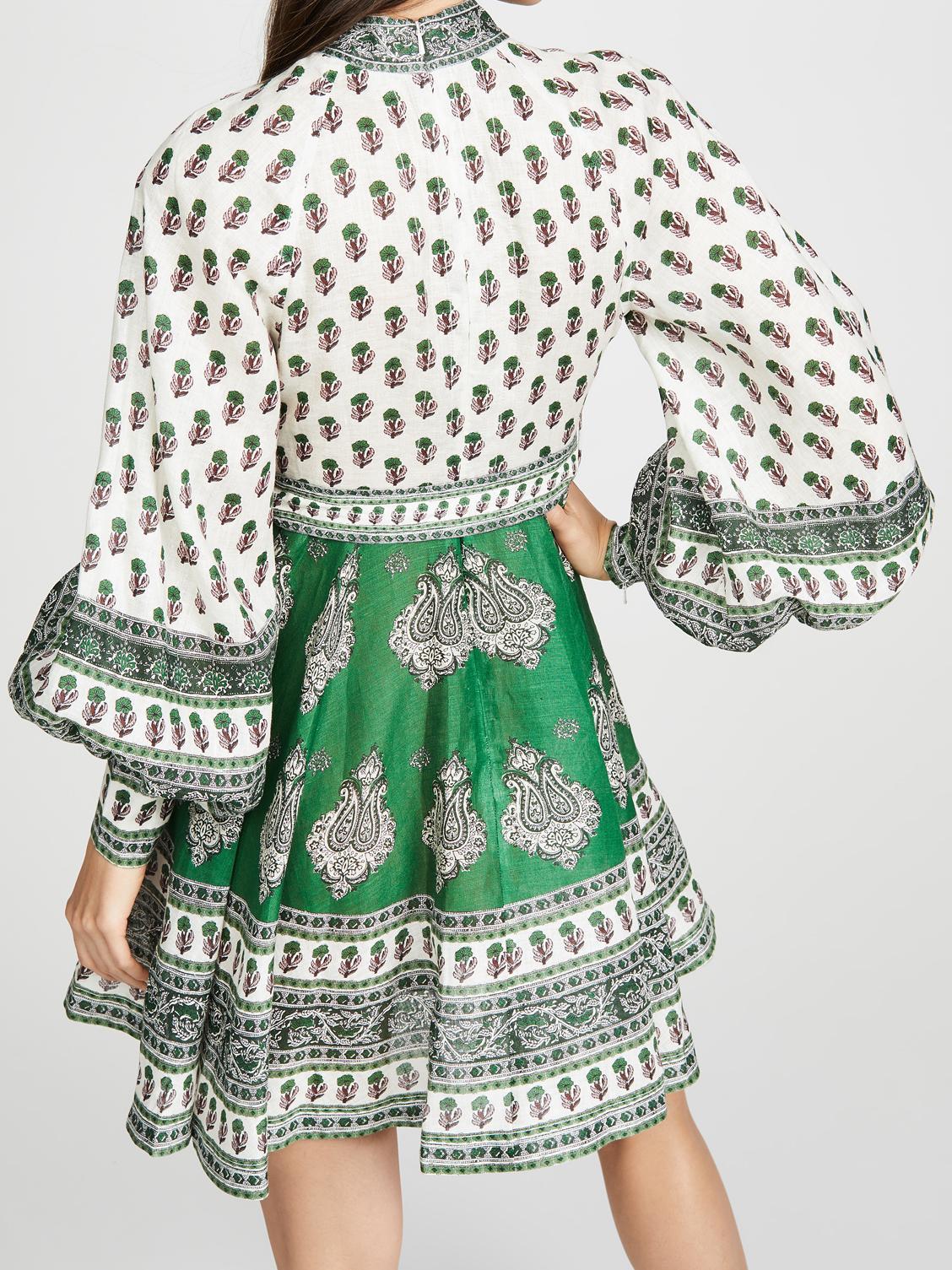 Zimmermann The Amari Emerald Buttoned Mini Dress in Green Paisley Size 6 photo 4