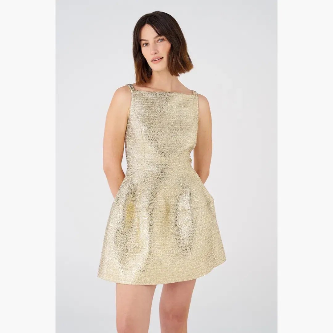 Oroton Metallic Mini Dress Gold Size 10 photo 2