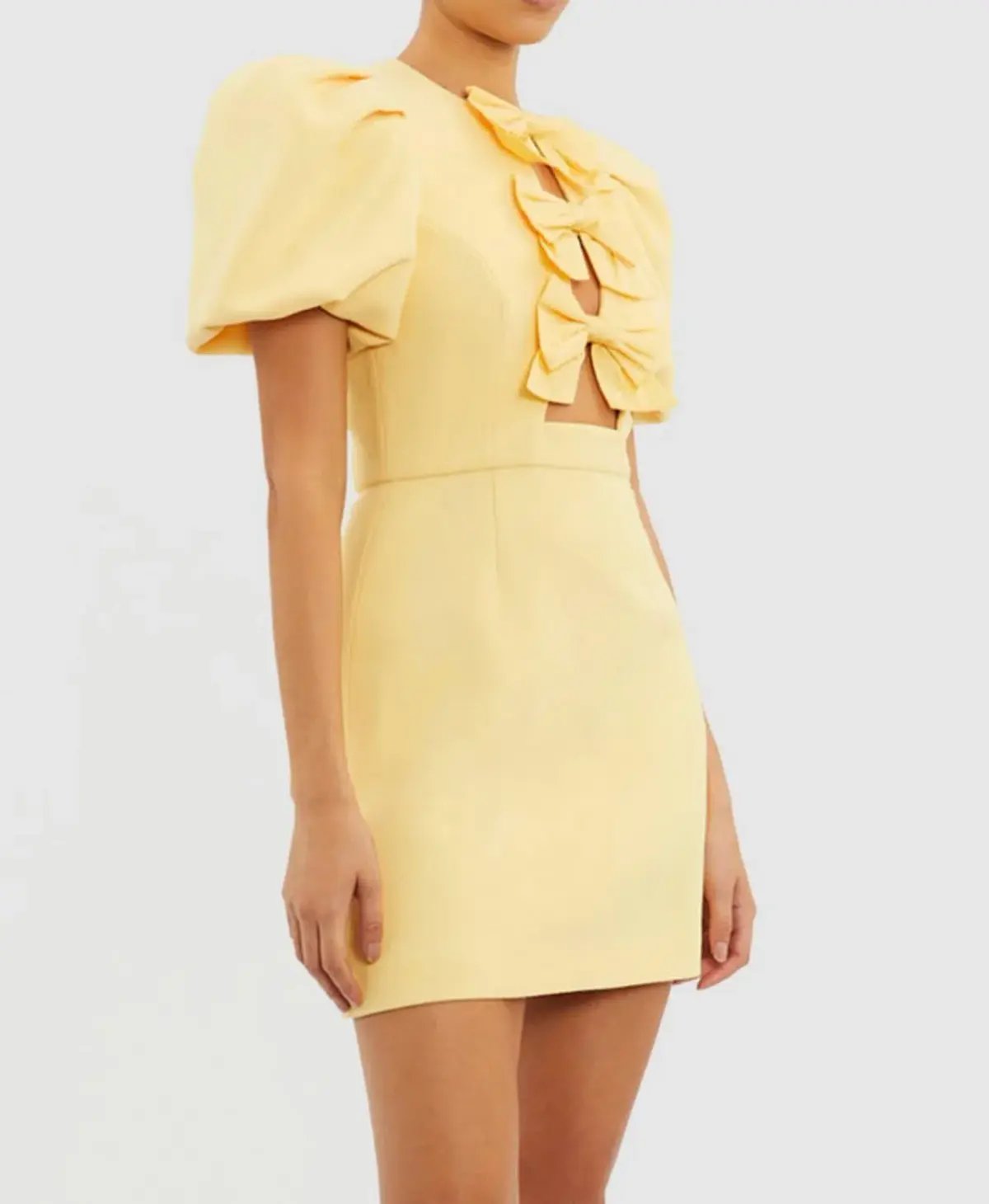 Rebecca Vallance  Chloe Bow Mini Dress  Lemon Yellow Size 8 photo 4