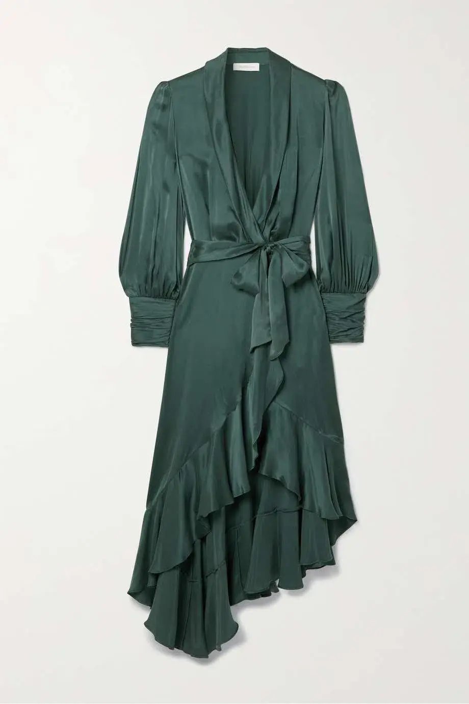 Zimmermann Asymmetric Ruffled Silk-satin Wrap Dress in Green Size 2 / AU 12 photo 4