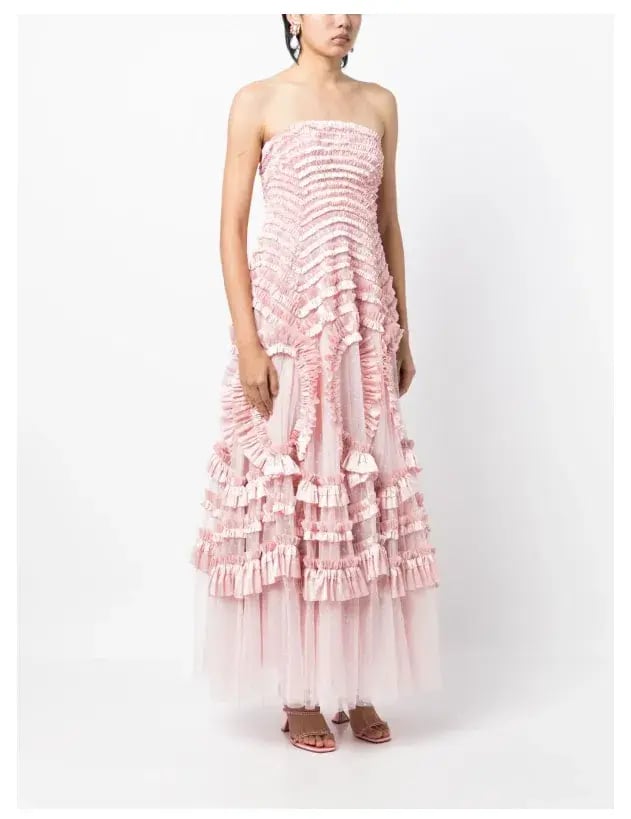Needle and Thread Pink Strapless Ruffle-Detail Dress Size 10 photo 2