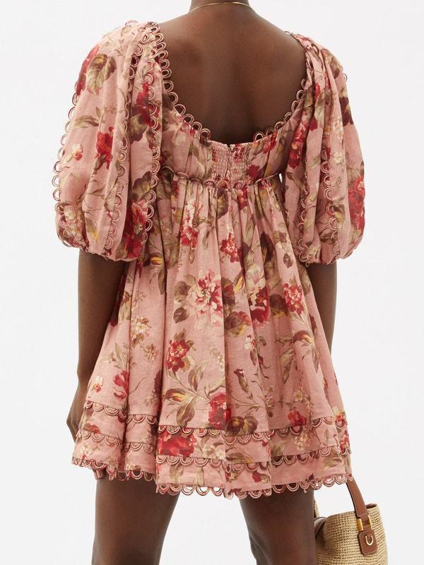 Zimmermann Cassia Scallop Mini Dress in Floral Musk Size 0 / AU 8 photo 6