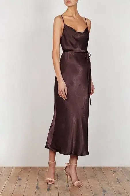 Shona Joy Bias Cowl Midi Dress Chocolate Size 10 photo 2