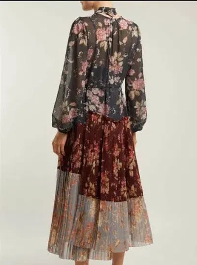 Zimmermann Unbridled Pleated Midi Dress Spliced Floral Print Size 1 / AU 10 photo 4