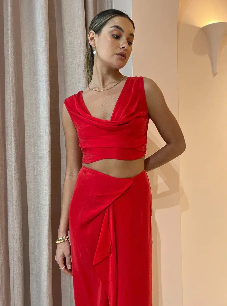One Fell Swoop Marni Crop and Review Skirt Set Red Size 8 photo 2