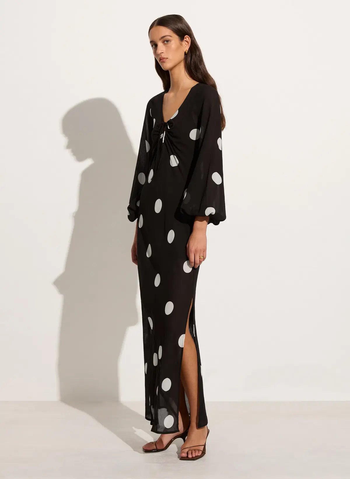 Faithfull The Brand Santos Maxi Dress Veia Polka Dot Chocolate Size AU 8 photo 2