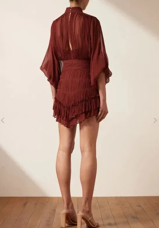 Shona Joy Safira Long Sleeve Mini Dress Sangria Size 8 photo 3