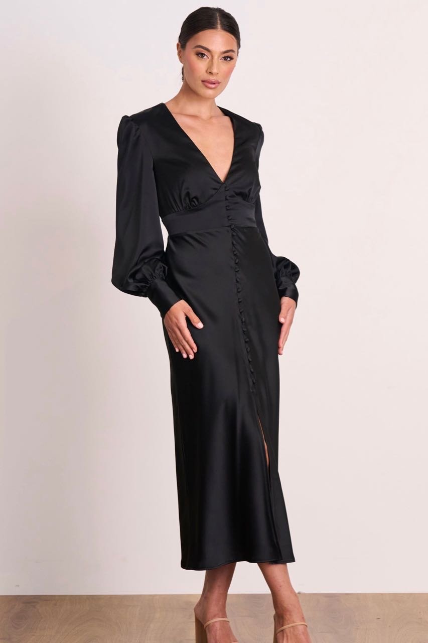Pasduchas Illuminate Button Midi Dress - Black photo 4