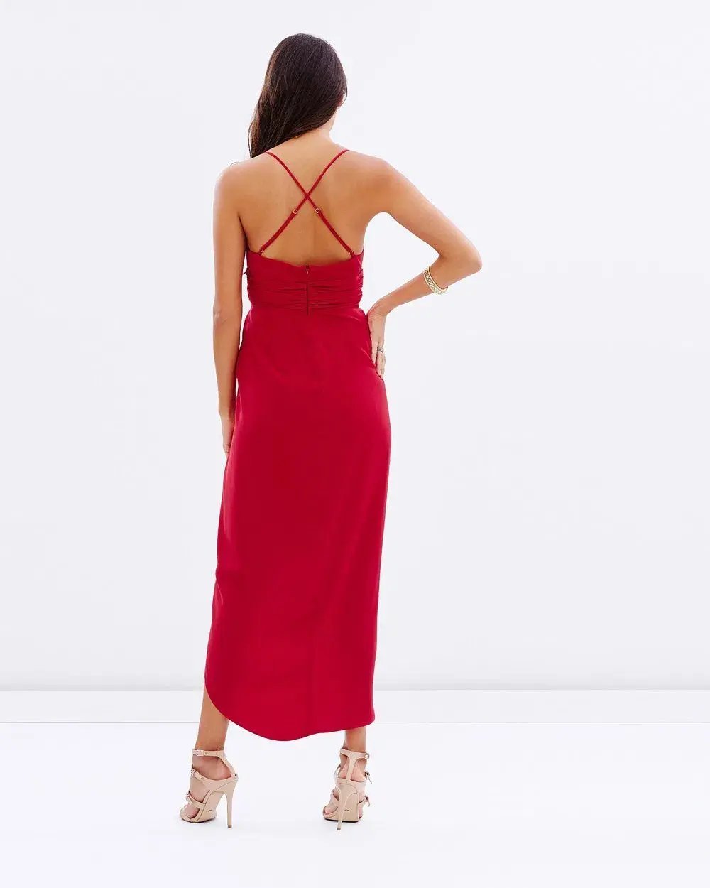Shona Joy Plunged Cross Back Dress Red Size 10 photo 3