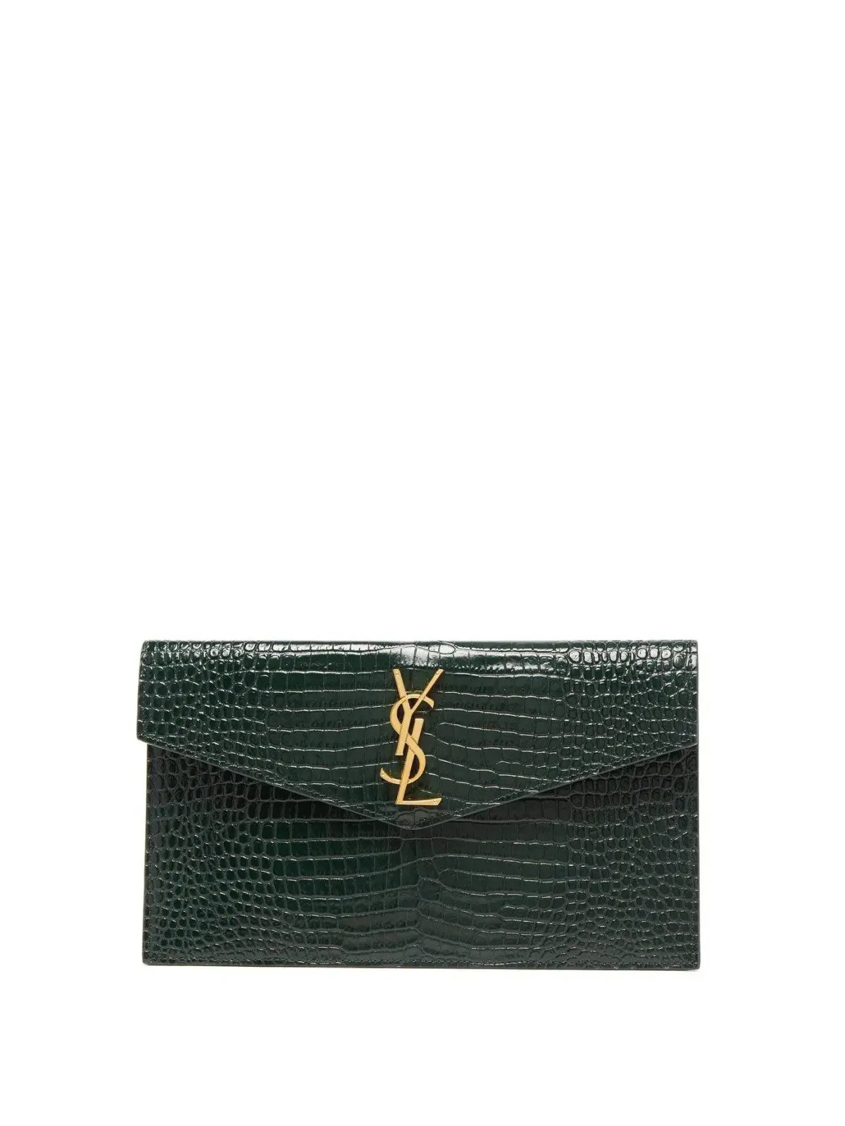 Saint Laurent Uptown Clutch Green Croc Embossed Leather photo 2