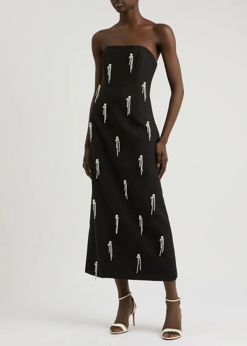 Odd Muse The Ultimate Muse Strapless Pearl-embellished Midi Dress Black Size AU 10 photo 6