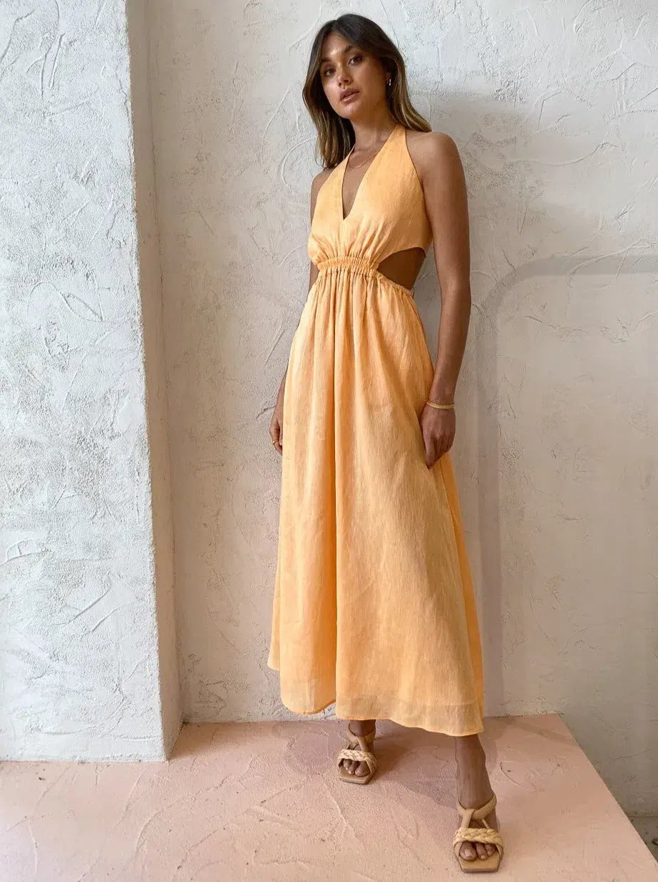 Manning Cartell Lyrical Colours Halter Maxi Dress in Mango Sorbet Size 6 photo 3