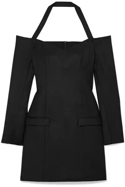 Anna Quan Nina Off Shoulder Wool Twill Mini Dress In Black Size 6 photo 3
