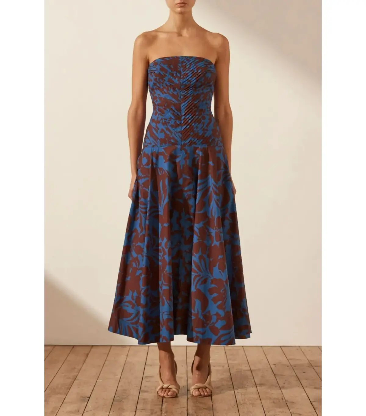 Shona Joy Cartia Strapless Pleated Midi Dress Print Size AU 8 photo 2
