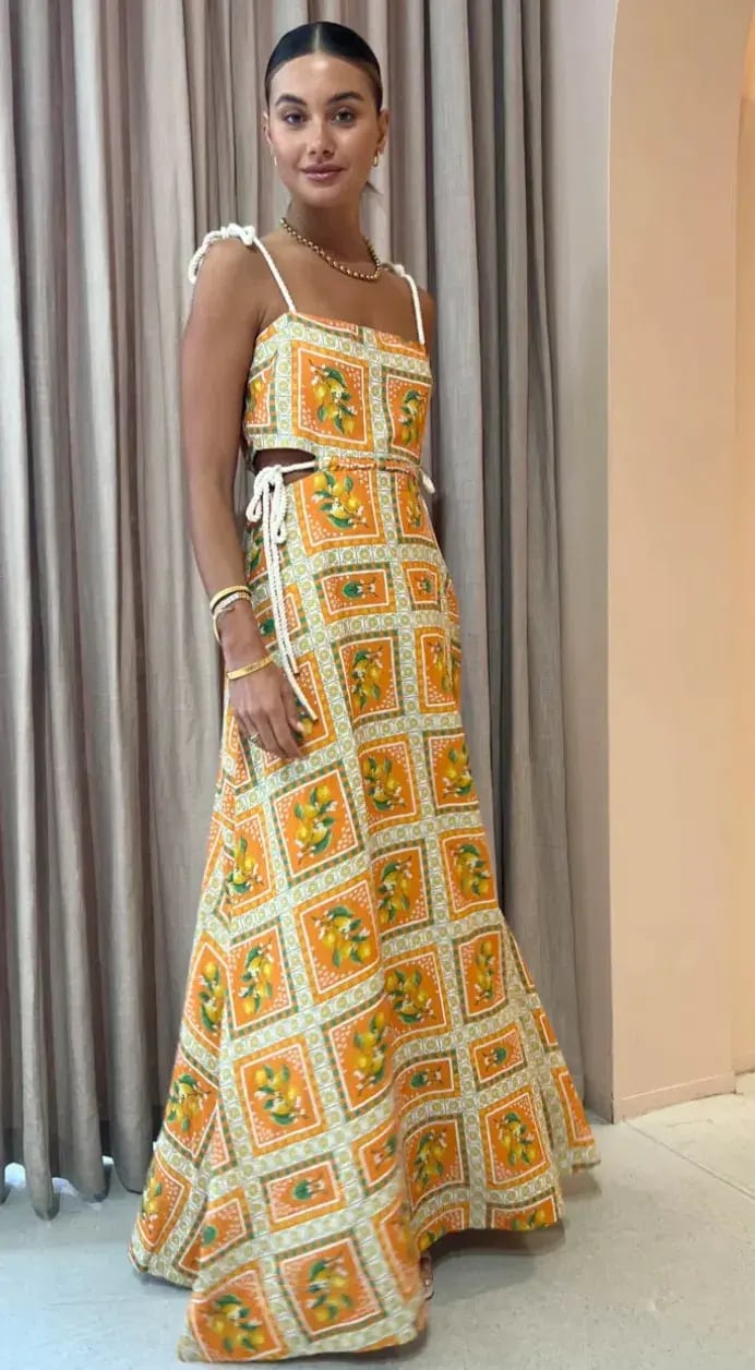 By Nicola Lemonade Tie Maxi Dress in Orange Mosaic Size AU 10 photo 4