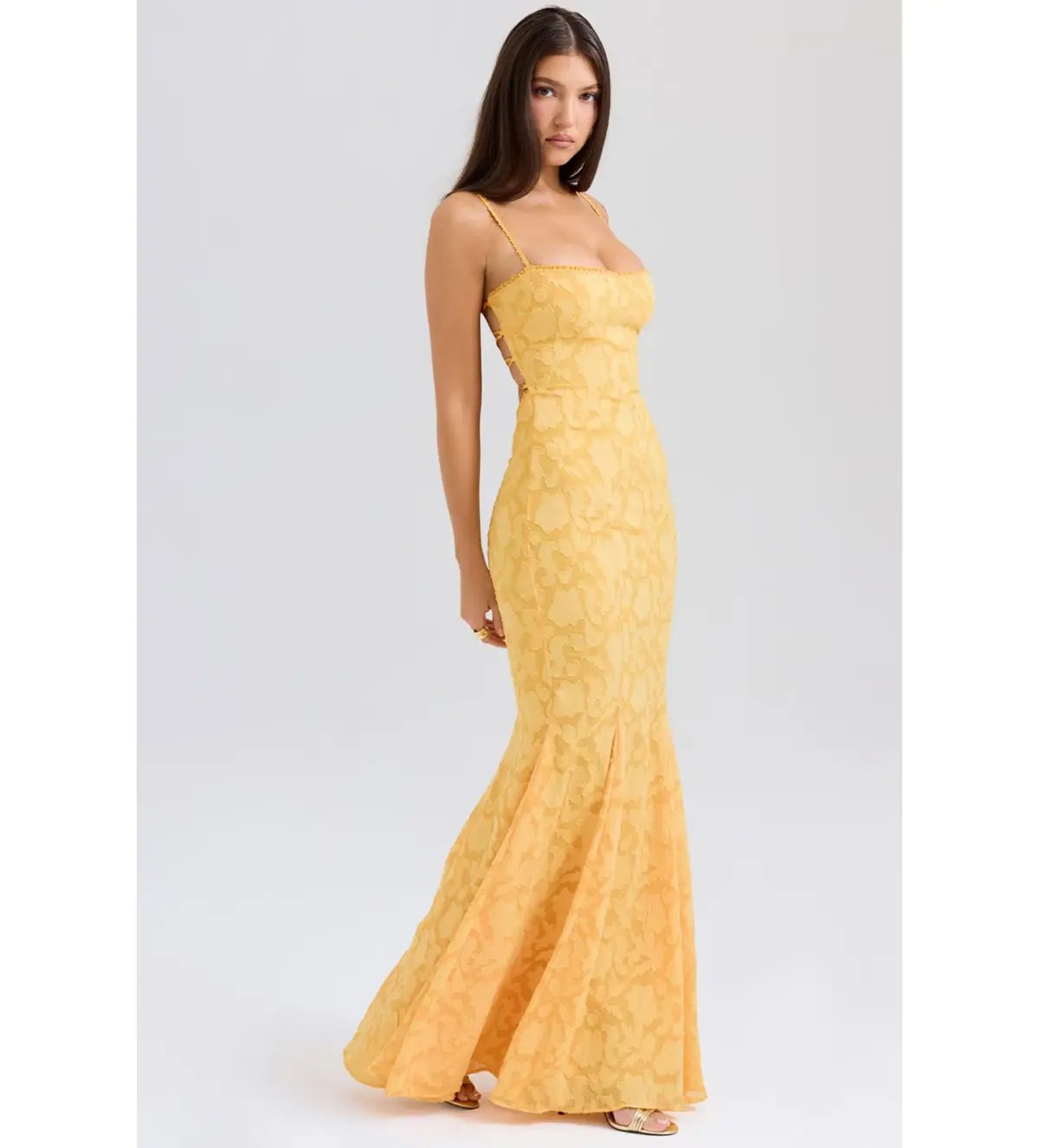 House of CB Joan Lace Up Back Maxi Dress Apricot Size XS/AU 6 photo 2