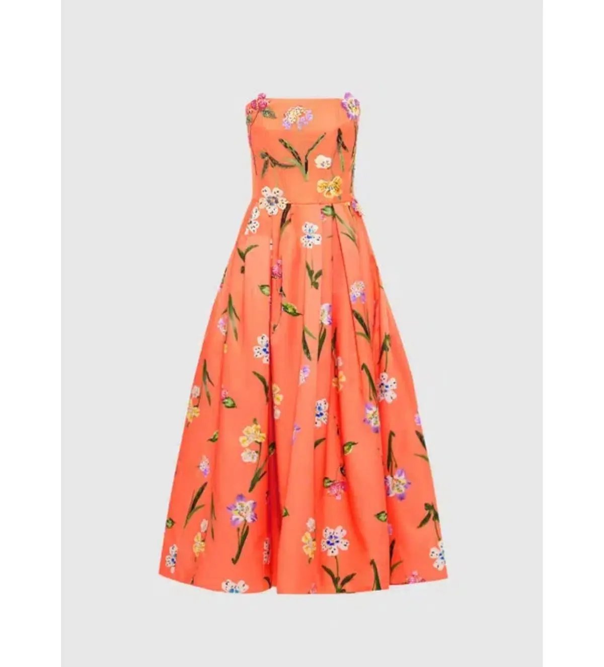 Leo Lin Lynn Bustier Midi Dress Coral Floral Size 10 photo 4