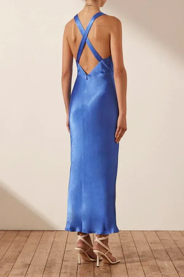 Shona Joy Oliviera Plunged Cross Back Midi Dress Strong Blue Size 6 photo 3