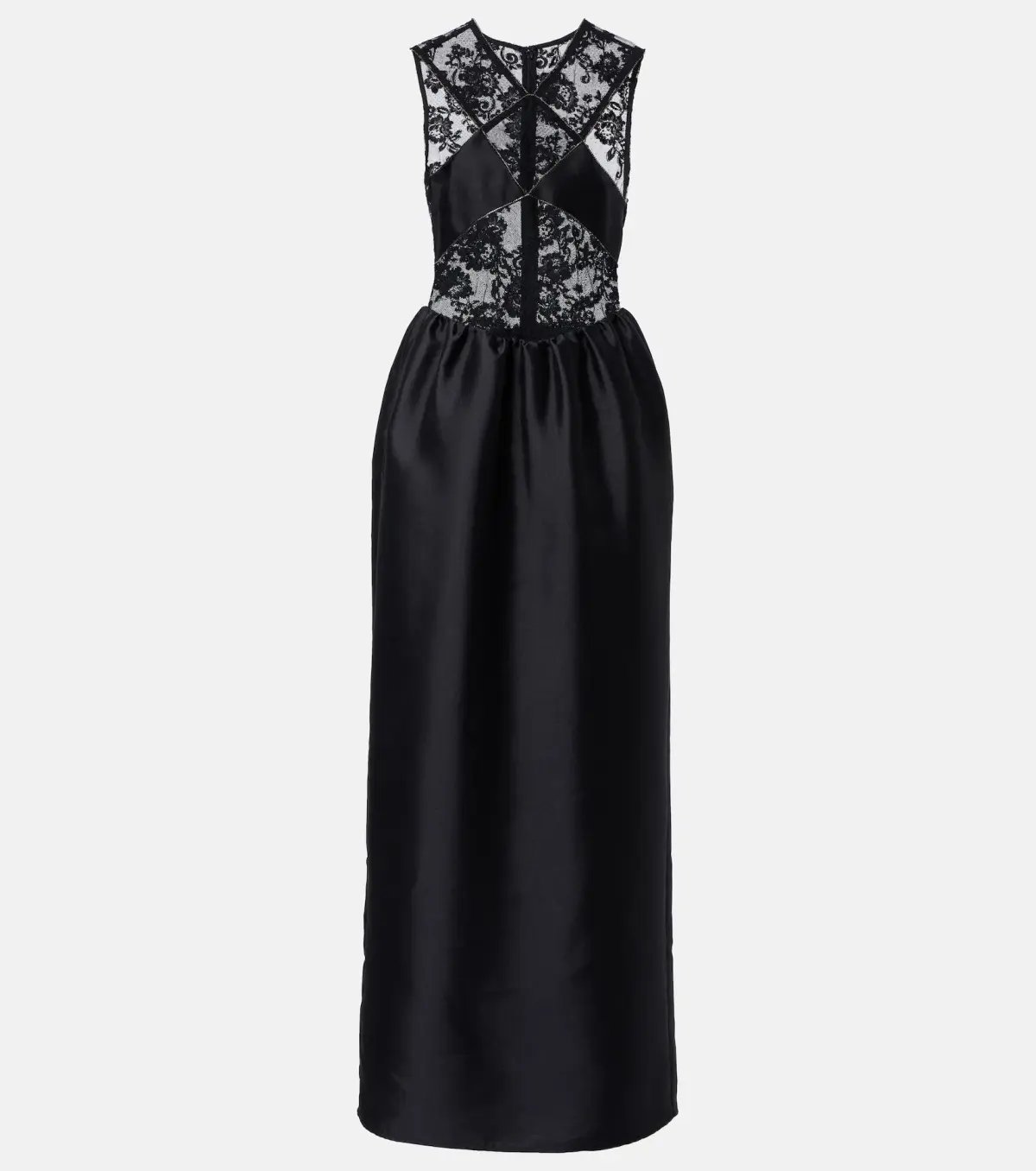 Self-Portrait Lace-trim Taffeta Maxi Dress in Black Size 8 photo 7