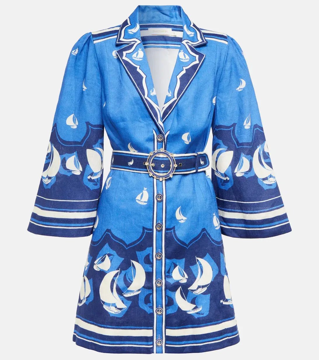 Zimmermann High Tide Mini Shirt Dress Blue Sailboats Size 1 /AU 10 photo 3