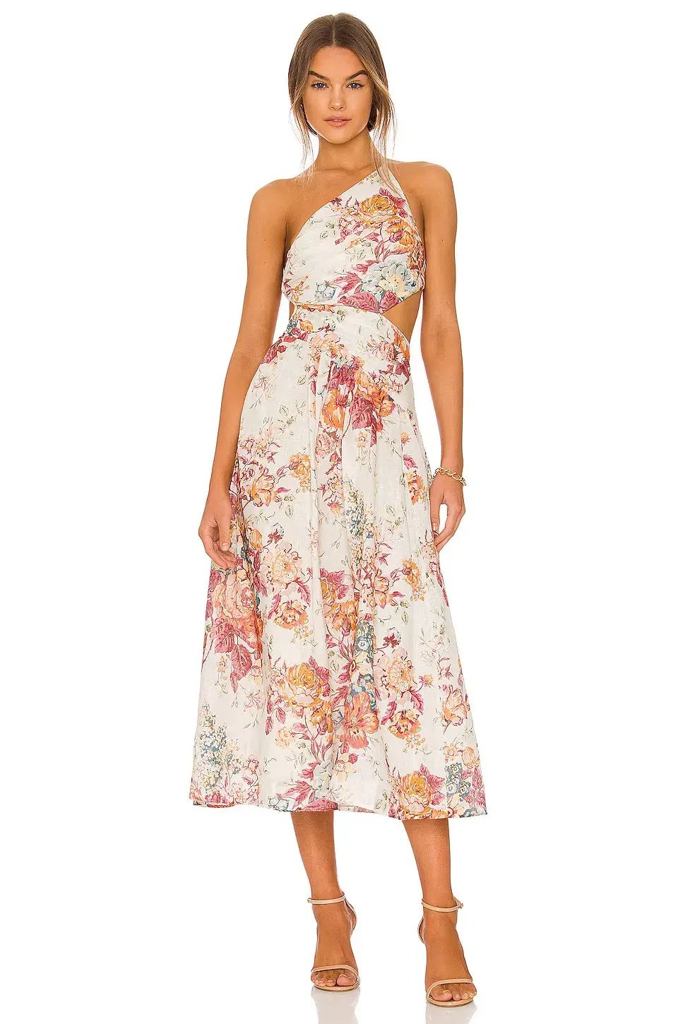 Zimmermann Pattie Cutout Open Back Linen Midi Dress in Cream Floral Size 0 photo 5
