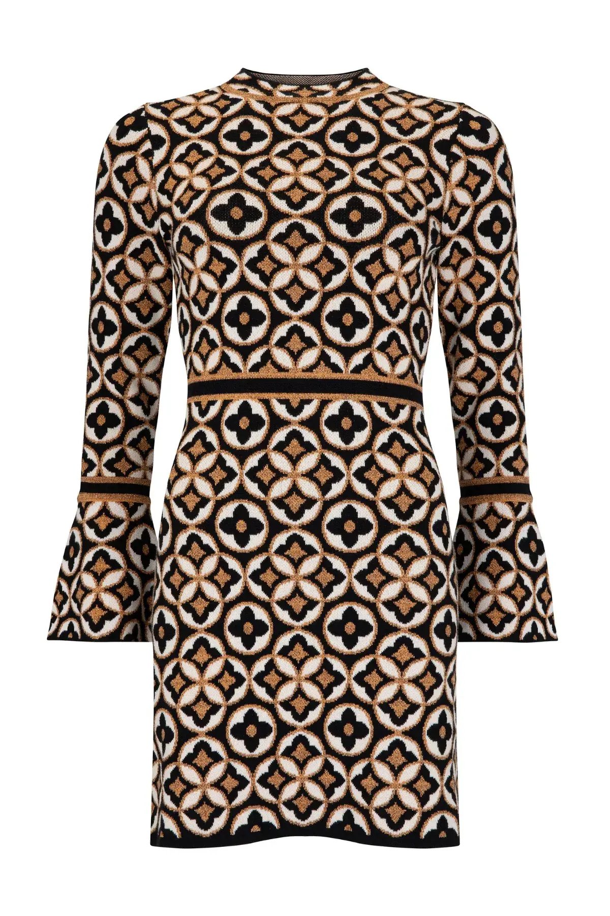 Nine Lives Bazaar Mitzy Knit Dress Deco Mini Gold & Black Size 10 photo 5
