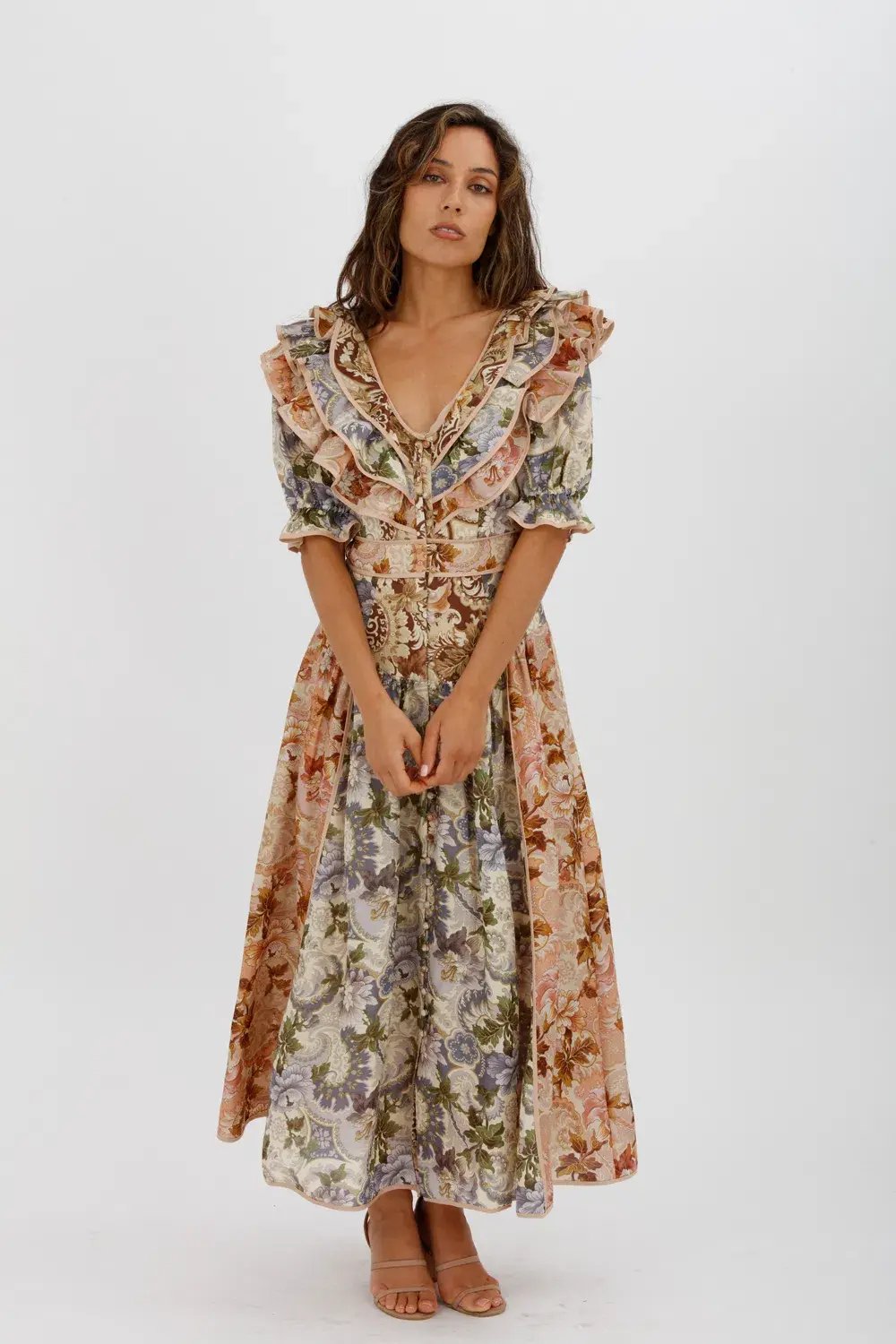Alèmais Phillipa Ruffle Neck Midi Dress Floral Size 8 photo 4