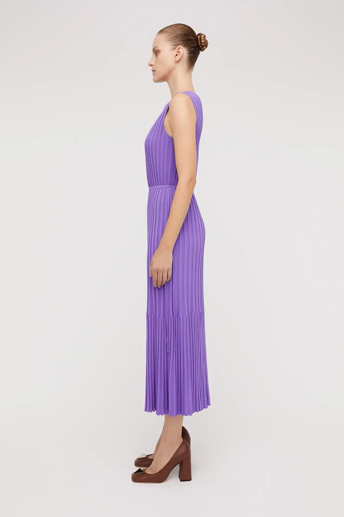 Scanlan Theodore Pleated Rib Tiered Midi Dress Violet Size 8 photo 2