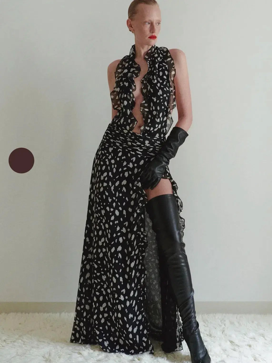 Leam Almes Dalmatian Print Chiffon Dress with Side Slit size 36 photo 4