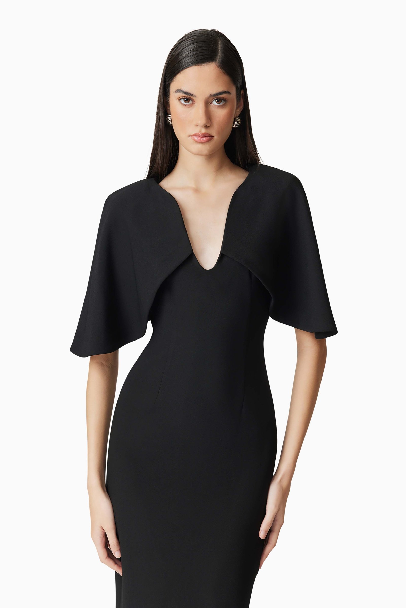 ELLIATT GIA CAPE MIDI DRESS - BLACK photo 3