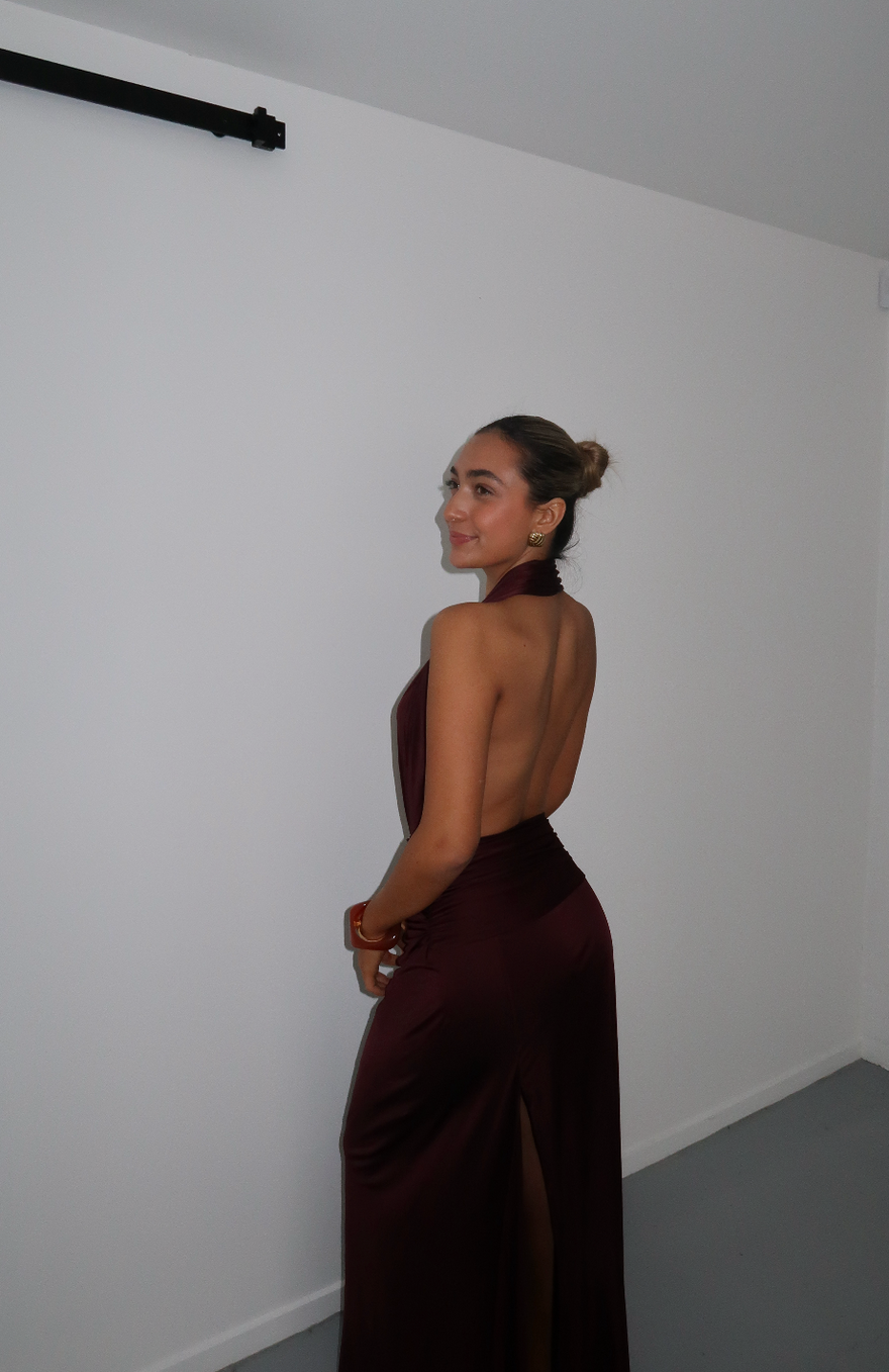 Courtney Zheng Selene Plunge Jersey Gown in Plum photo 3