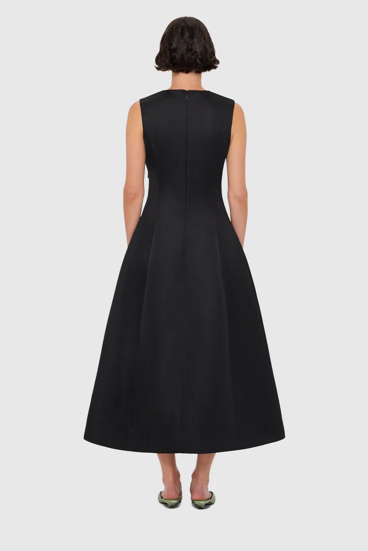 Leo Lin Cleo Embellished Sleeveless Midi Dress - White Rose Print in Black photo 3