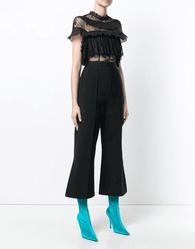 Self Portrait - Ruffle Trim Flared Jumpsuit Black Size 6 photo 2