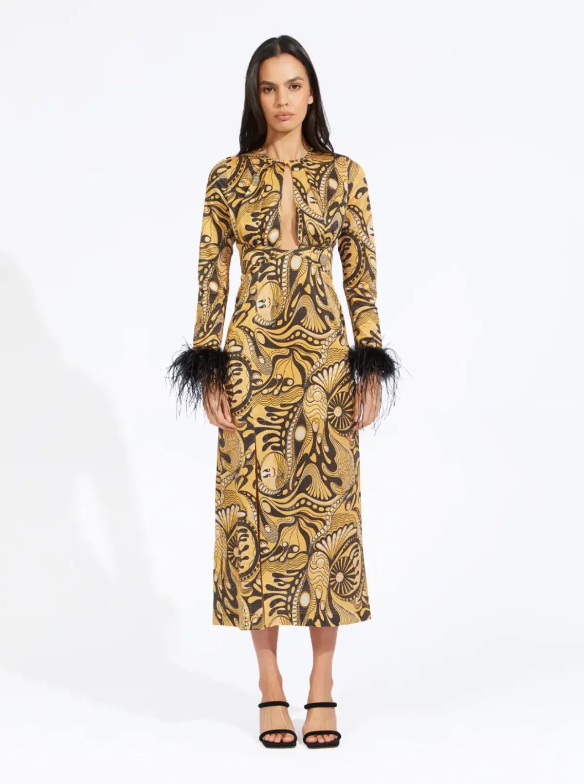 Alice McCall Feather Midi Dress Gold Dust Size AU 6 photo 2