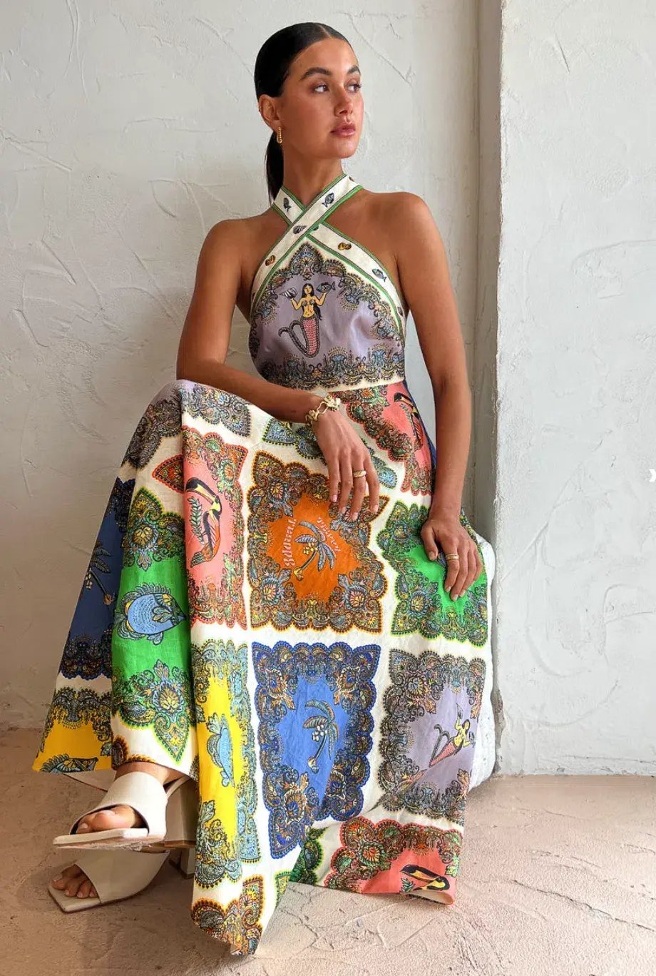 Alemais Trippy Troppo Halter Midi Dress Multi Print Size 8 photo 3