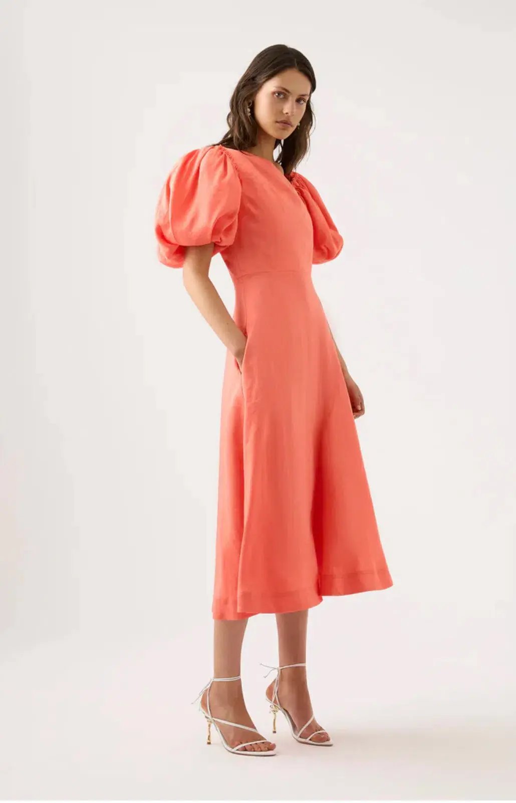 AJE Maia Off Shoulder Midi Dress Coral Orange  Size 16 photo 3
