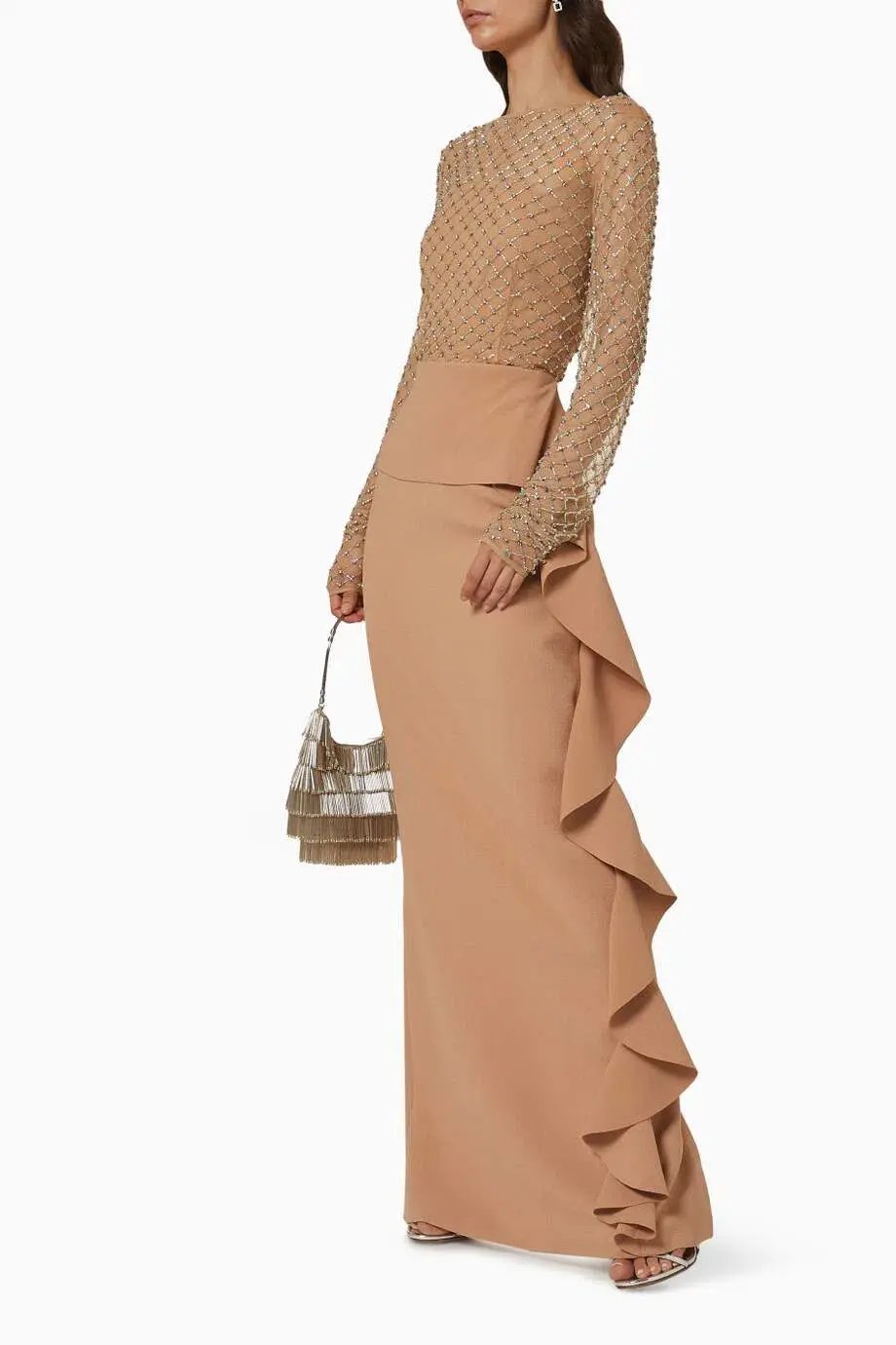 Rachel Gilbert Estelle Ruffle Gown Nude Size AU 18 photo 2