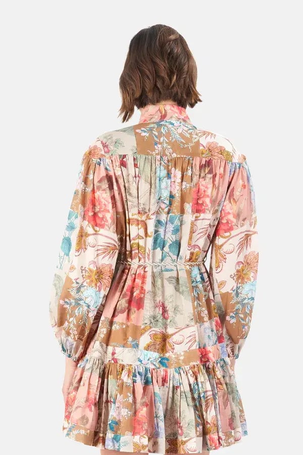 Zimmermann Cassia Drop Waist Mini Dress Patchwork Floral Size 8 photo 2