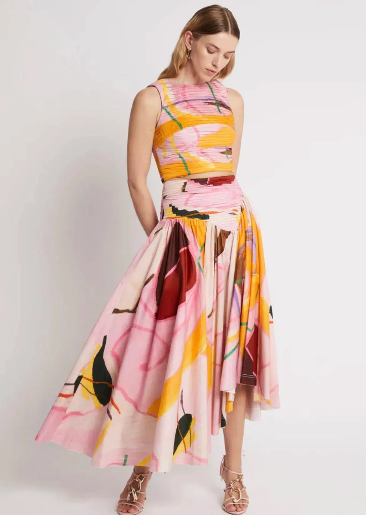 AJE Jolie Asymmetrical Midi Skirt Print Size 6 photo 3