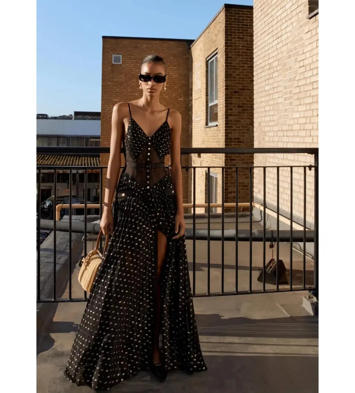Self Portrait  Black and Gold Chiffon Maxi Dress Size AU 8 photo 3