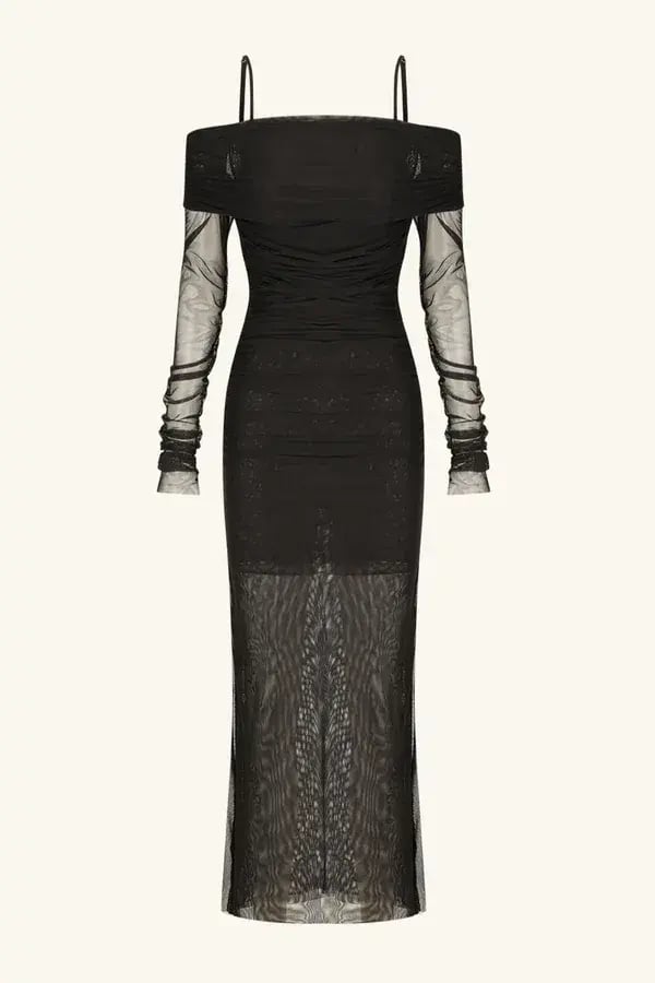 Shona Joy Mira Long Sleeve Off Shoulder Midi Dress Black Size 8 photo 3
